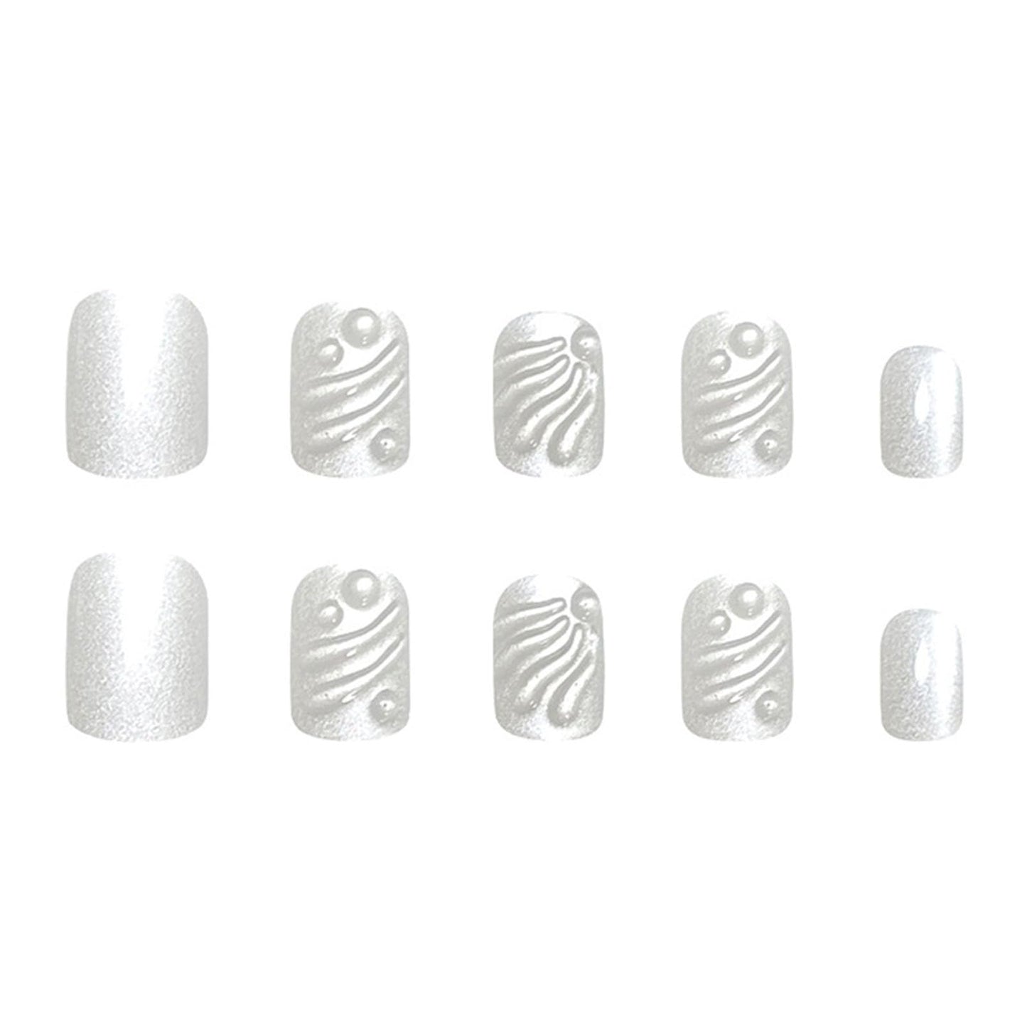 Cat Eye Press on Nails Short Square Fake Nails with 3D Lines Water Drop Designs Nails Press ons Silver Glue on Nails Glossy Acrylic Nails Natural Artificial Nails Simple Stick on Nails for Women 24Pcs