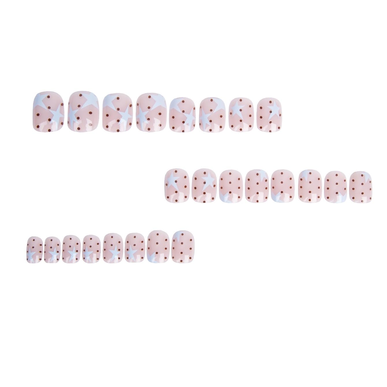 CTTHNBD Short Press on Nails - Square Fake Nails with Blue Star Design - Polka Dot False Nails Press ons - for Women 24 Pcs