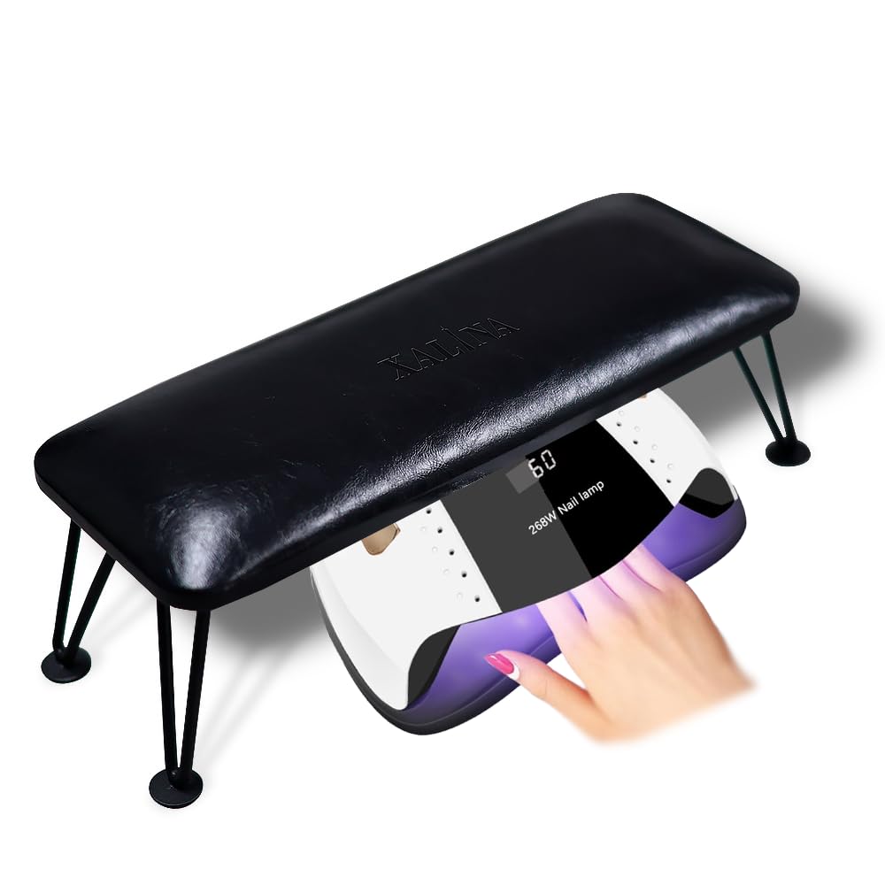 XALINA Black Arm Rest for Nails Tech, Detachable PU Leather Nail Arm Rest for Nail Tech, Ergonomic Nail Hand Rest for Nails Tech, Nail Rest Stand for Professional Manicure Salon & Home Use
