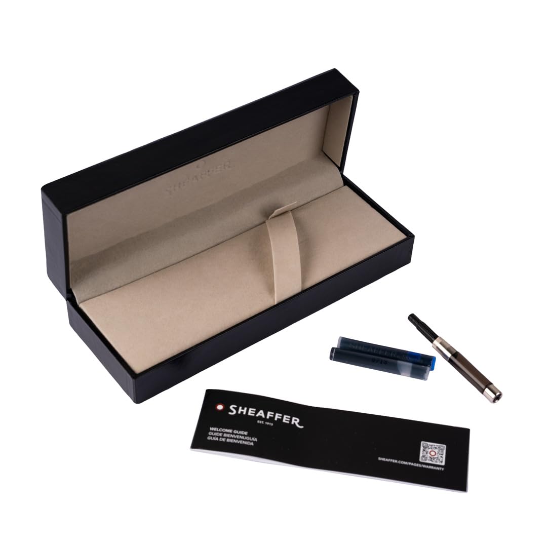 Sheaffer 100 Glossy Black Lacquer Fountain Pen with Polished Chrome Trim and Medium Nib