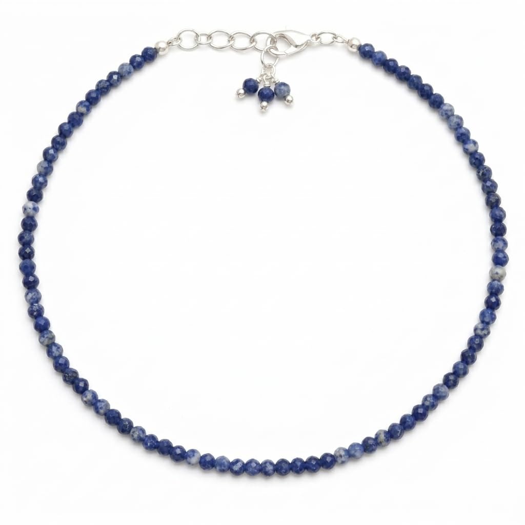 Gempires Sodalite Dainty Bracelet for Women | Handmade 2.5 mm Faceted Beads | Minimal Stacking Jewelry | Adjustable Lightweight Fit | Blue Crystal Gift