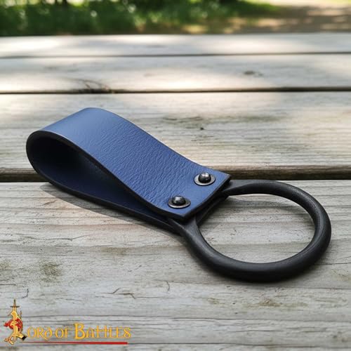 Lord of Battles Medieval Genuine Leather Axe Frog | Axe Holster with Belt Loop | Waist Holder for Axes, Tools - color: Blue