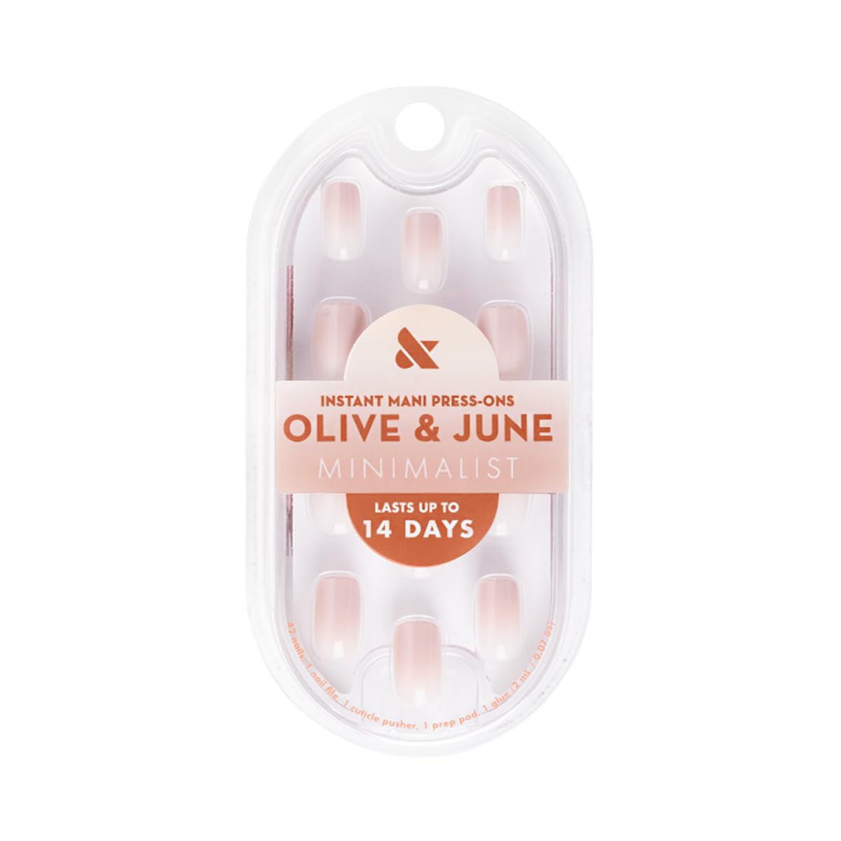 Olive & June Minimalist Instant Mani Press On Nails (Glue) | 42 Fake Nails, 21 Sizes | Non-Toxic, Long-Lasting Barely-There Look | Salon-Quality at Home | Short, Squoval | CDJ Syrup Gradient