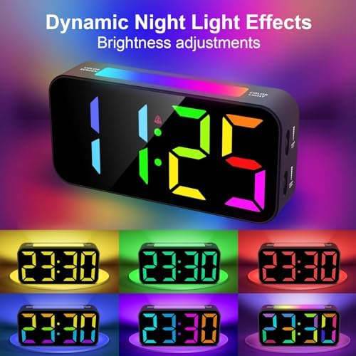 Topski Loud Alarm Clocks for Bedrooms Heavy Sleepers, Digital Bedside Clock | Plug-in, RGB Night Light, Large Display, Dual Alarm, Snooze, Dimmable, 3 Volumes