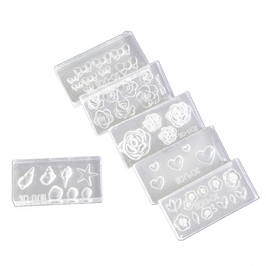 KANGneei Nail Acrylic Molds Kit, 6 Pieces 3D Stereo Mini Flower Carving Mold Nail Art Mould Template Silicone Mold