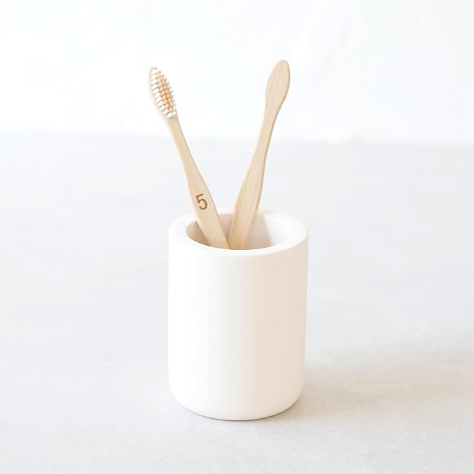 Selegna Drying Stone Toothbrush Holder, Diatomite Toothbrush Holders for Bathroom, Quick Drying Electric Toothbrush & Toothpaste Holder Cup, Diatomaceous Earth Bathroom Sink Organizer (Beige)