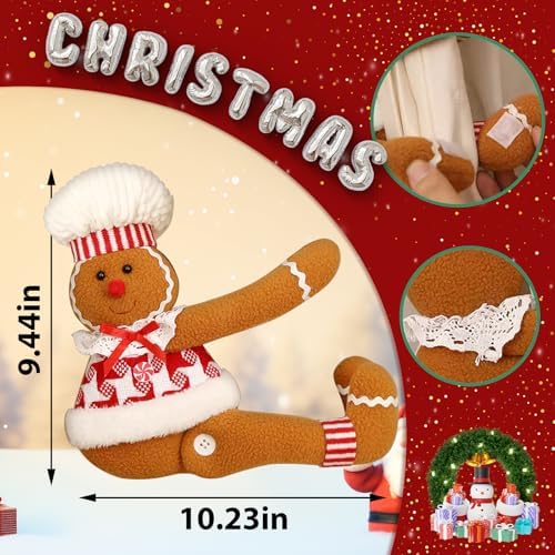 Gingerbread Christmas Tree Topper Decorations, Funny Xmas Plush Stuffed Gingerbread Ornament Doll Tree Hugger Decor for Curtain Wine Bottle Christmas Tree Holiday Home Decor (Woman)