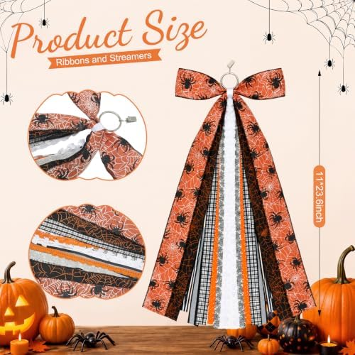 Suncalla 2 Pcs Halloween Orange Spider Web Ribbon Bow for Wreath Front Door