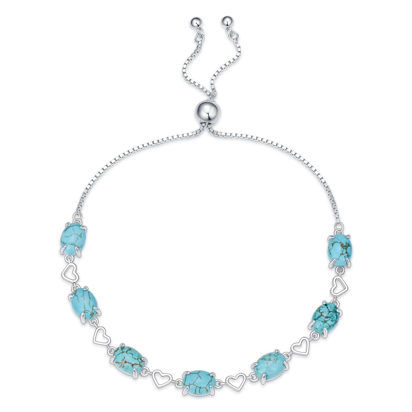 BETHZA Turquoise Link Bracelet 925 Sterling Silver Oval 6x8mm Genuine Turquoise Gemstone Adjustable Bracelets Jewelry for Women