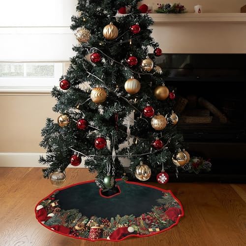 Santa Claus Patterns Tree Skirt 36 Inch Christmas Tree Skirt by Leo Walker Xmas Tree Carpet for Fall Home Display Glitter Sequins Halloween Tree Cover for Santa Tabletop Tree Decorations