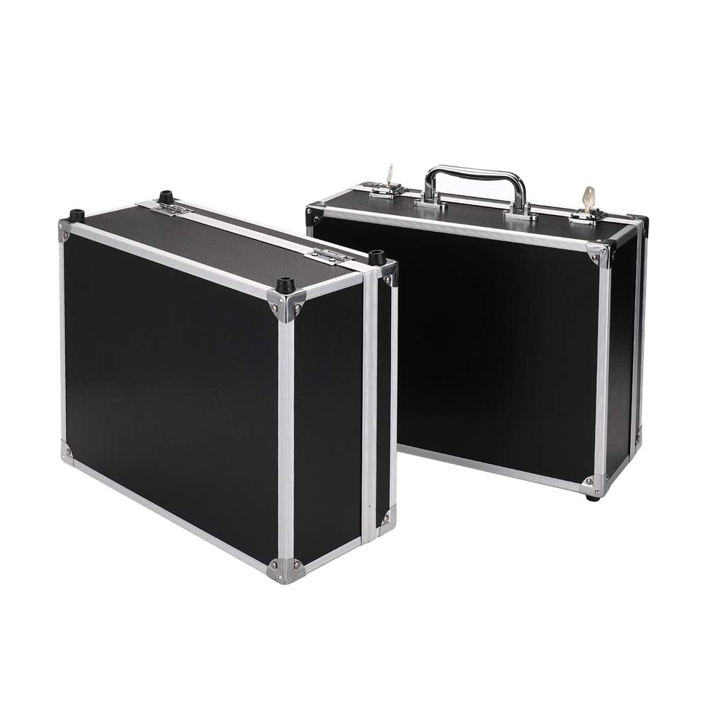 Kit Box Case,Machine Case 12.6" x 9.5" x 5.1" W/Lock Makeup Carrying Bag Storage Case Organize with Clasp,Aluminum Alloy with Sponge for Equipment Cosmetic Makeup Tools (black)