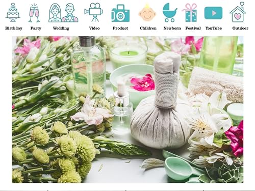 12x10ft Fabric Calming Floral Spa and Skincare Backdrop Relaxing Wellness Background for Bathroom Spa Day Self Care Event Party Decorations Beauty Photo Shoot Studio Props - size: 12X10ft