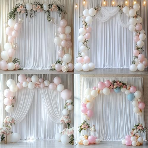 10FTx12FT White Wrinkle-Free Wedding Backdrop Curtain -Silky Washable White Polyester Drapes for Baby Showers, Birthday Parties, Photography, and Wedding Receptions-2 Panels 5FTx12FT - color: White, size: W5' x H12'(2 panels)