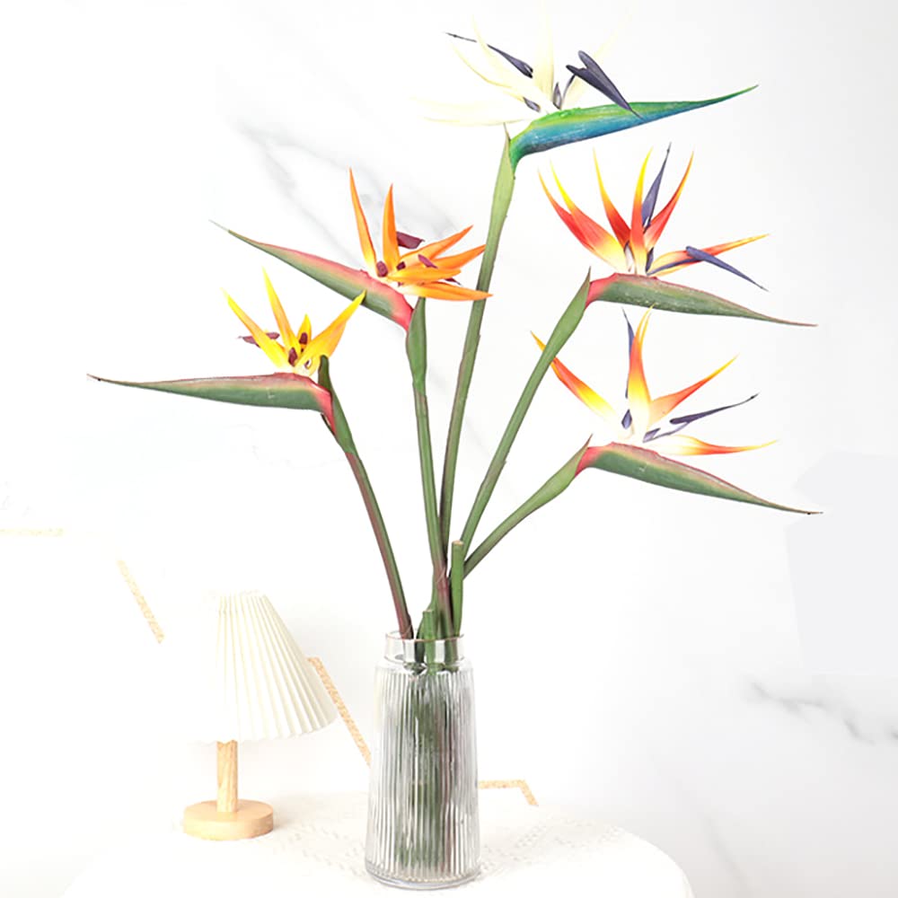 Beebel Artificial Flowers Bird of Paradise Greenery Plants Indoor Outside Garland Home Garden Office Verandah Wedding Decorations 6pcs (Yellow, 6 Pack)