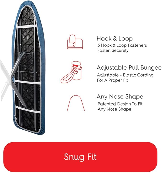 TIVIT Ironing Board Cover 18 x 49, Performance Grade Titanium Coated Pro Grip Pad & Covers - Superior Scorch & Stain Resistance, High Heat Reflection, 3 Padded Layers 3 Fastener Straps - Made In Italy