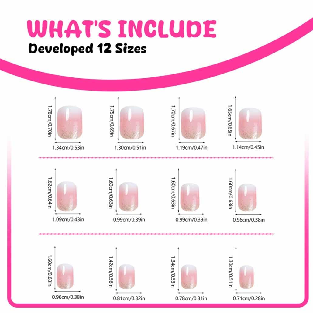 Foccna Square Ombre Press on Nails -Soft Gel Press on Nails Short Pink Fake Nails Square Bling Glossy False Nail Tips Artificial Nails for Women and Girls,24pcs
