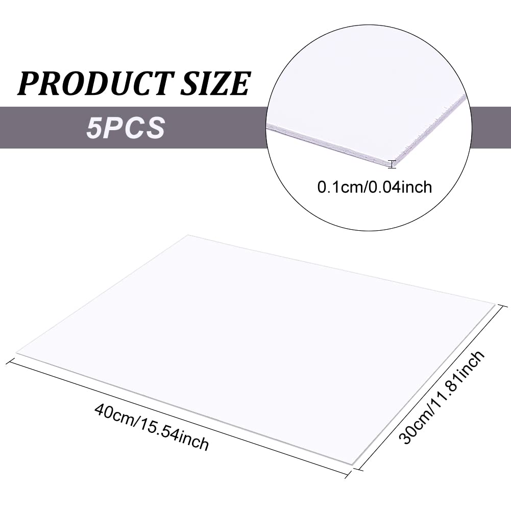 BENECREAT 5 Pcs 1mm PVC Foam Sheet White Plastic Sheet 11.8x15.7 Inch Lightweight Rigid Foam Expanded PVC Sheet for Crafts, DIY Making, Screen Printing and Art Display