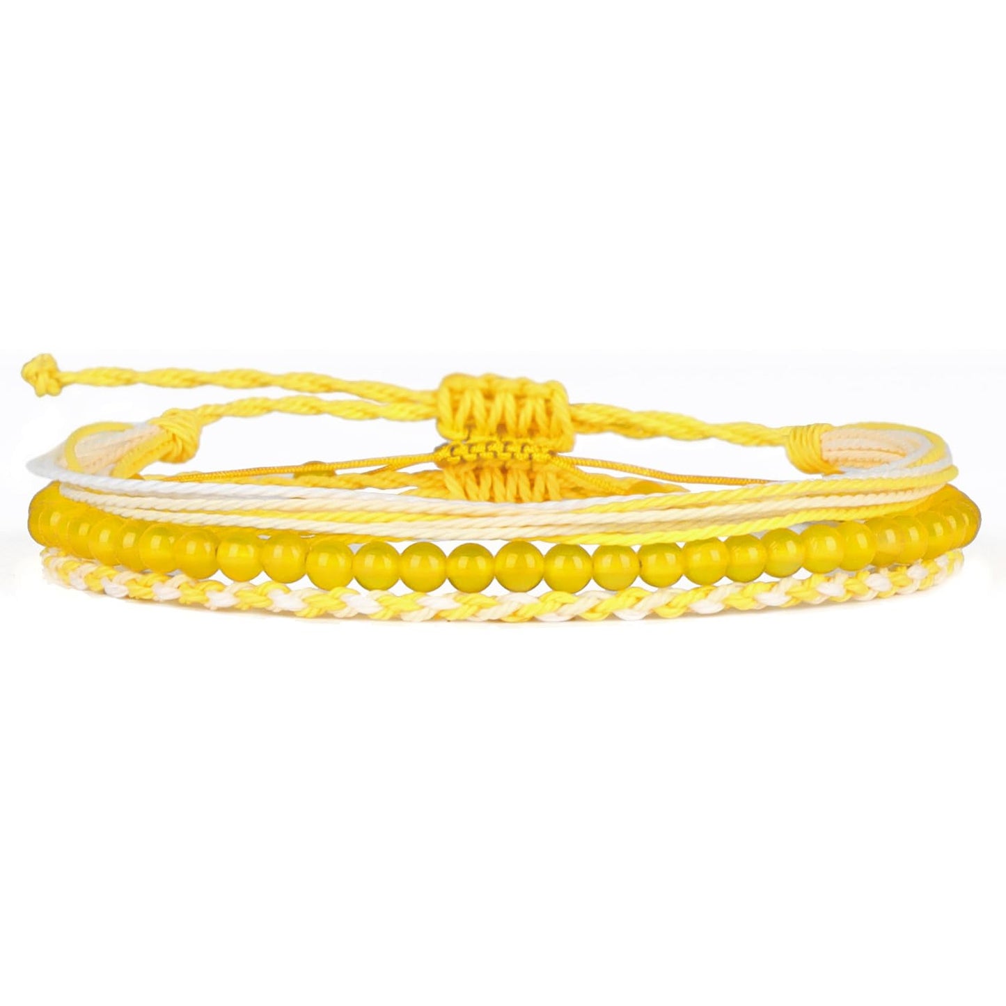 QOGIR Handmade Healing Bracelets,4mm Natural Yellow Agate Gem Stone Beads Bracelet for Men Women Gifts with 2PCS Size Adjustable Rope Bracelets