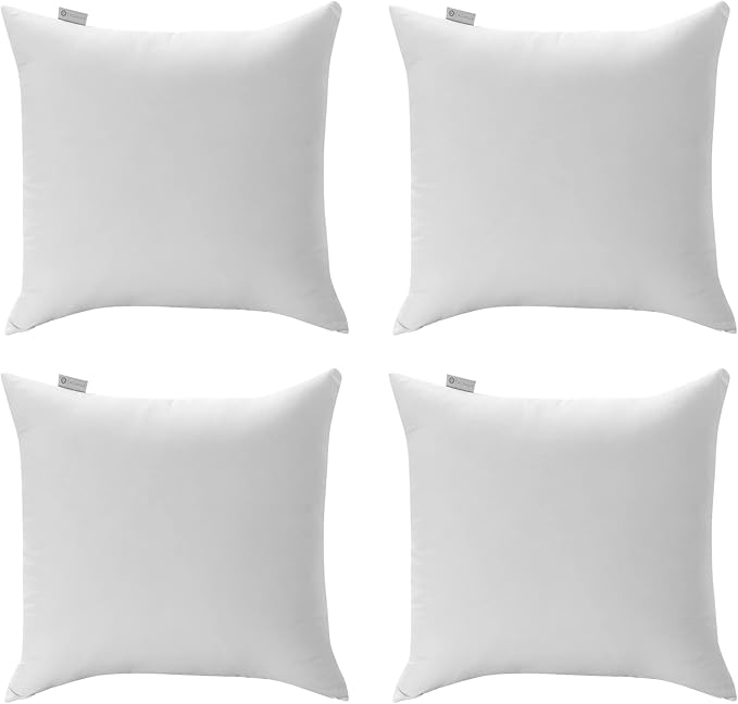 Acanva 20x20 Throw Pillow Inserts Set of 2, Premium Polyester Fiber Fill Square Sham Stuffer Cushion for Sofa, Bed, Couch and Chair, Machine Washable, White