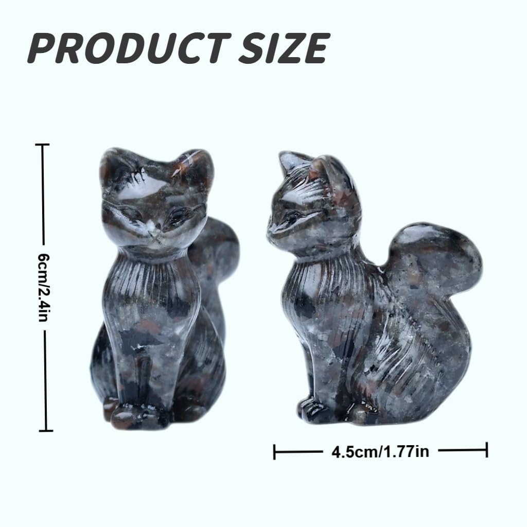WUYOUSHI Natural Flame Stone Crystal Cat Statue 2.4 Inch - Handmade Healing Sculpture, Lucky Guardian Pocket Statue for Reiki Meditation, Office & Home Decoration Gift
