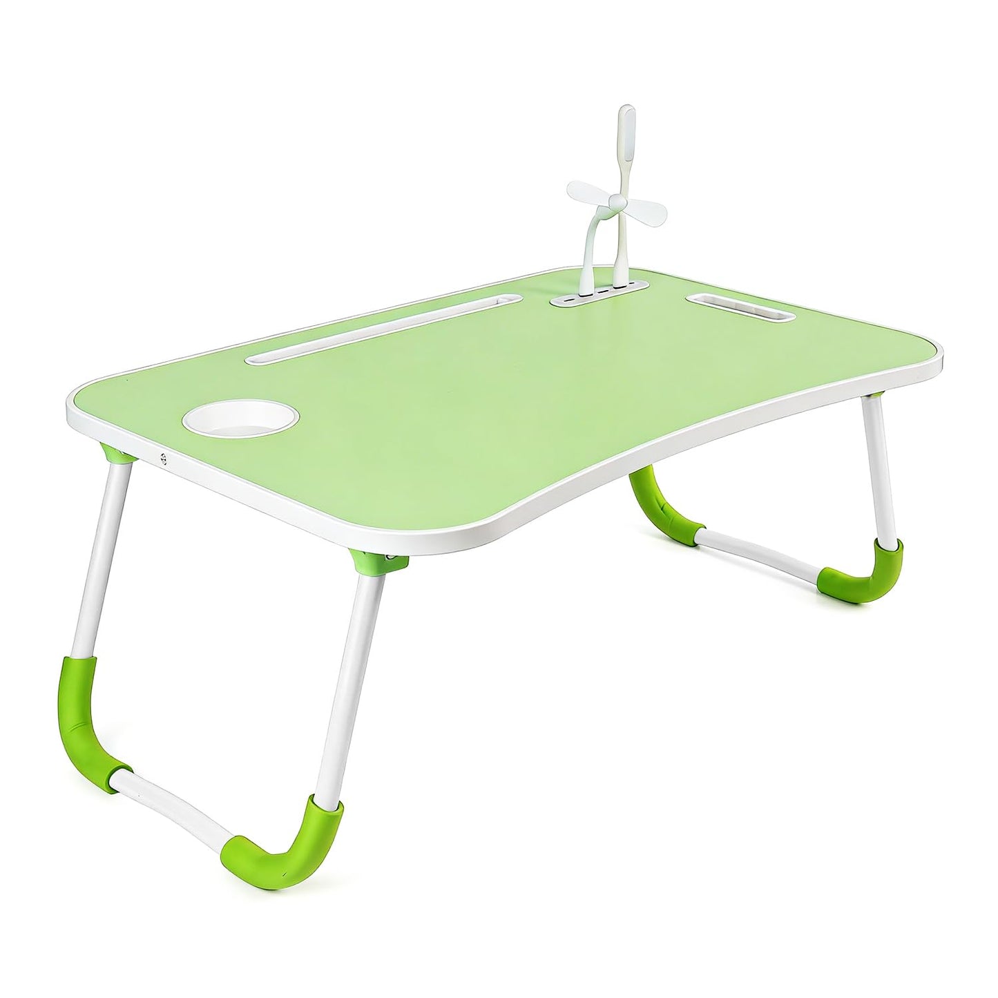 Foldable Laptop Bed Desk with Cup Holder and Fan Slot, Portable Lap Table for Work and Study, 23x15.5x9.65 Inches (Green)
