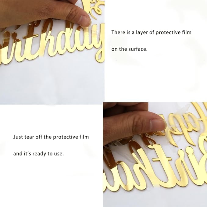 Gold Mirrored Happy Birthday Side Cake Topper