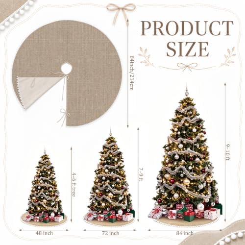 Syhood 84 Inch Extra Large Christmas Tree Skirt Linen Burlap Tree Skirt