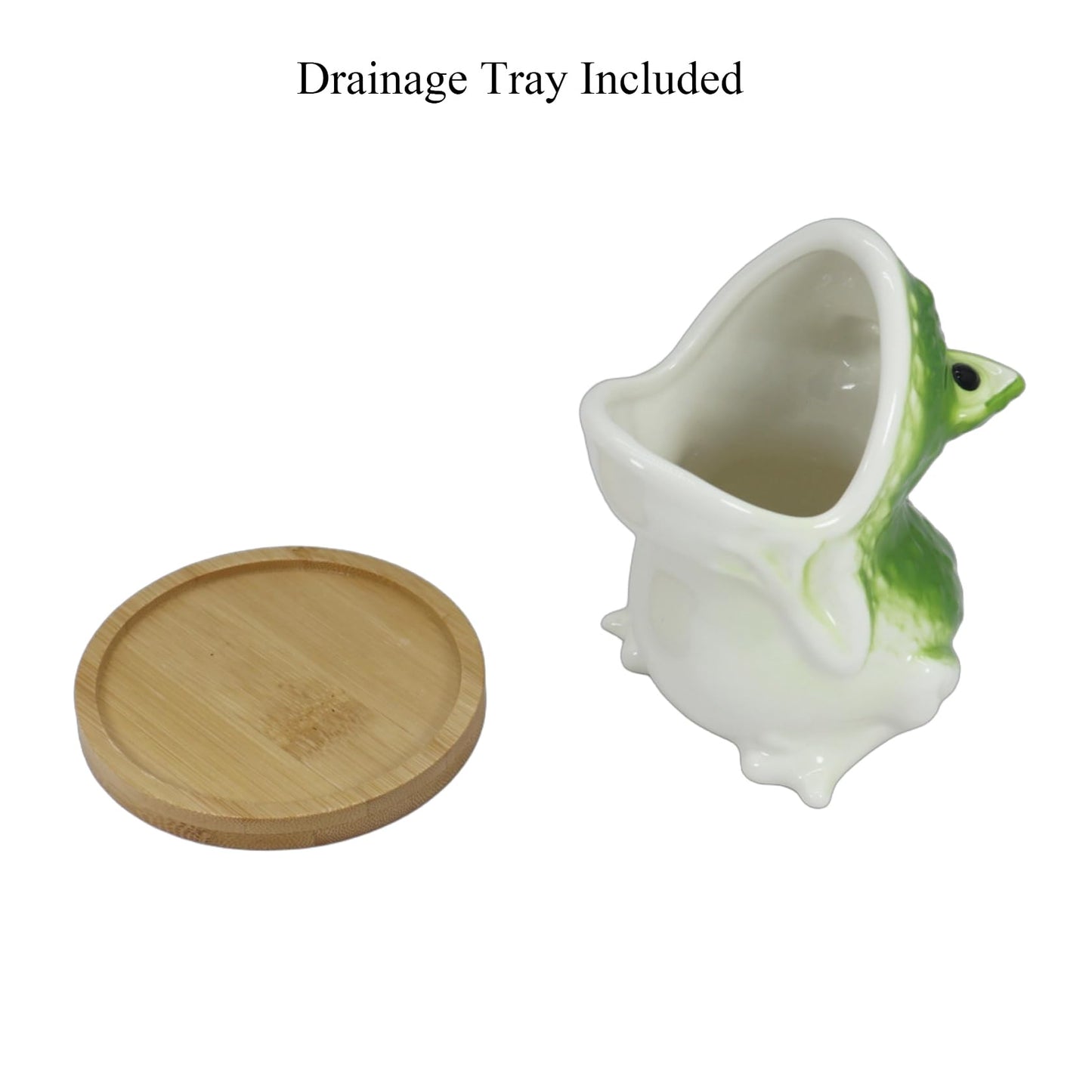 Gemseek Cute Frog Succulent Planter Pot with Drainage Tray, Small Ceramic Cactus Flower Container, Funny Animal Shaped Indoor Air Plants Holder