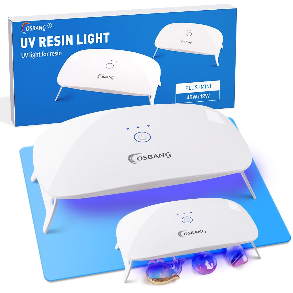OSBANG 2 Pack UV Light for Resin, Large Size Foldable UV Resin Lamp and Mini Portable Light, Fast Curing and Light Weight UV Lamp, Resin Kits for Jewelry Making, DIY Craft