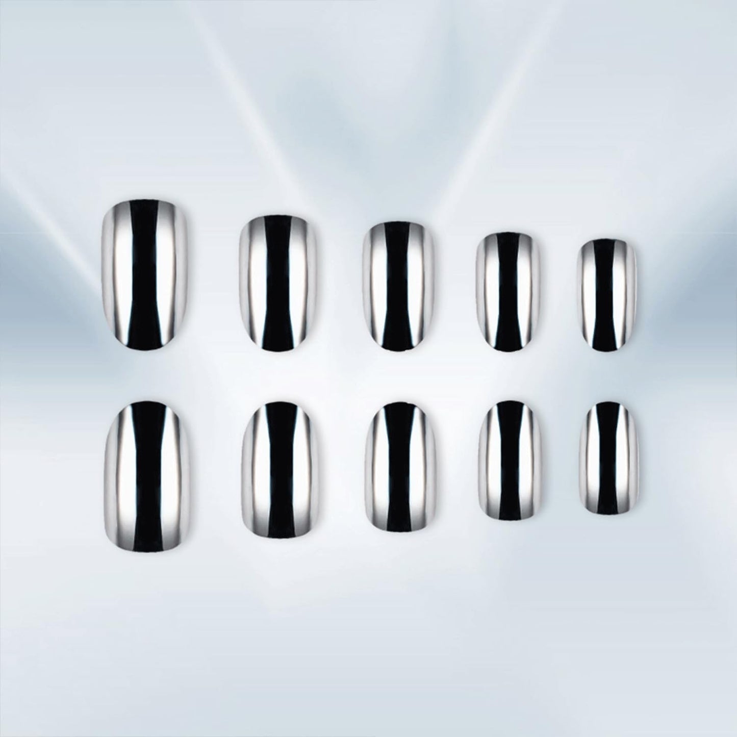 Silver Chrome Press On Nails Short Almond Nails Press Ons Metallic Mirror Fake Nails Glossy Acrylic Nails Full Cover Stick On Nails For Women Girls Decorations Supplies 24Pc