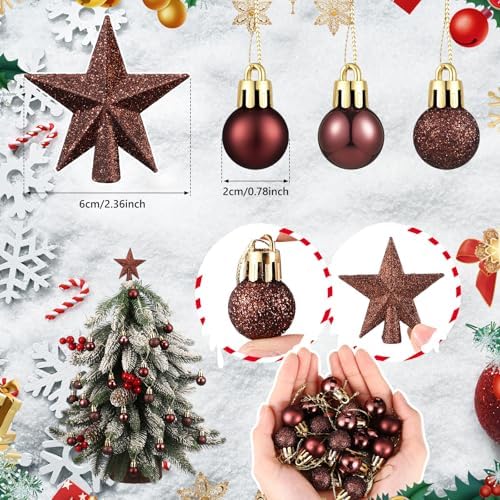 RoundFunny 25 Pcs Mini Christmas Balls Ornaments Set 0.79 Inch Christmas Day Ball Topper Star Tree Hanging Ornaments for Party Decoration(Brown)
