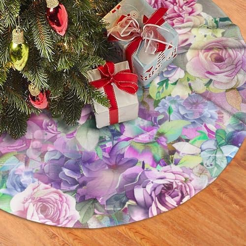 Roses Flowers Floral Christmas Tree Skirts 36", Xmas Tree Cloth Mats Trees Skirts for Decor Gift, Home Decoration