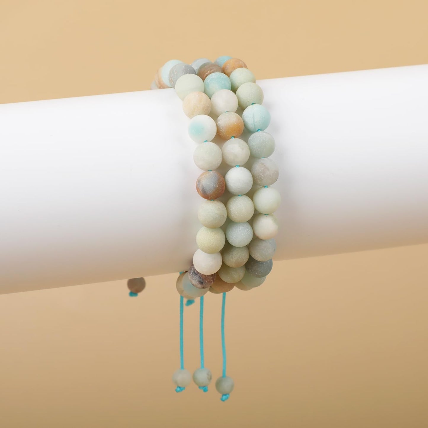 AD Beads Natural 8mm Gemstone Bracelets Healing Power Crystal Macrame Adjustable 7-9 Inch (Matte Multicolor Amazonite)