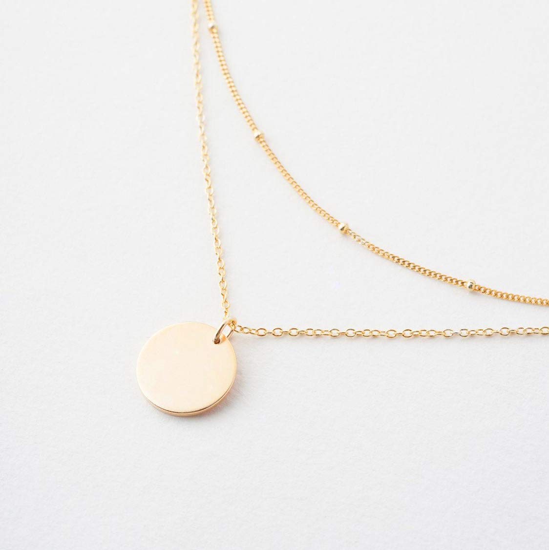 MEVECCO Gold Layered Necklace,18K Gold Disc/Circle Bead Chain Dainty Elegant Simple Layer Necklace for Women