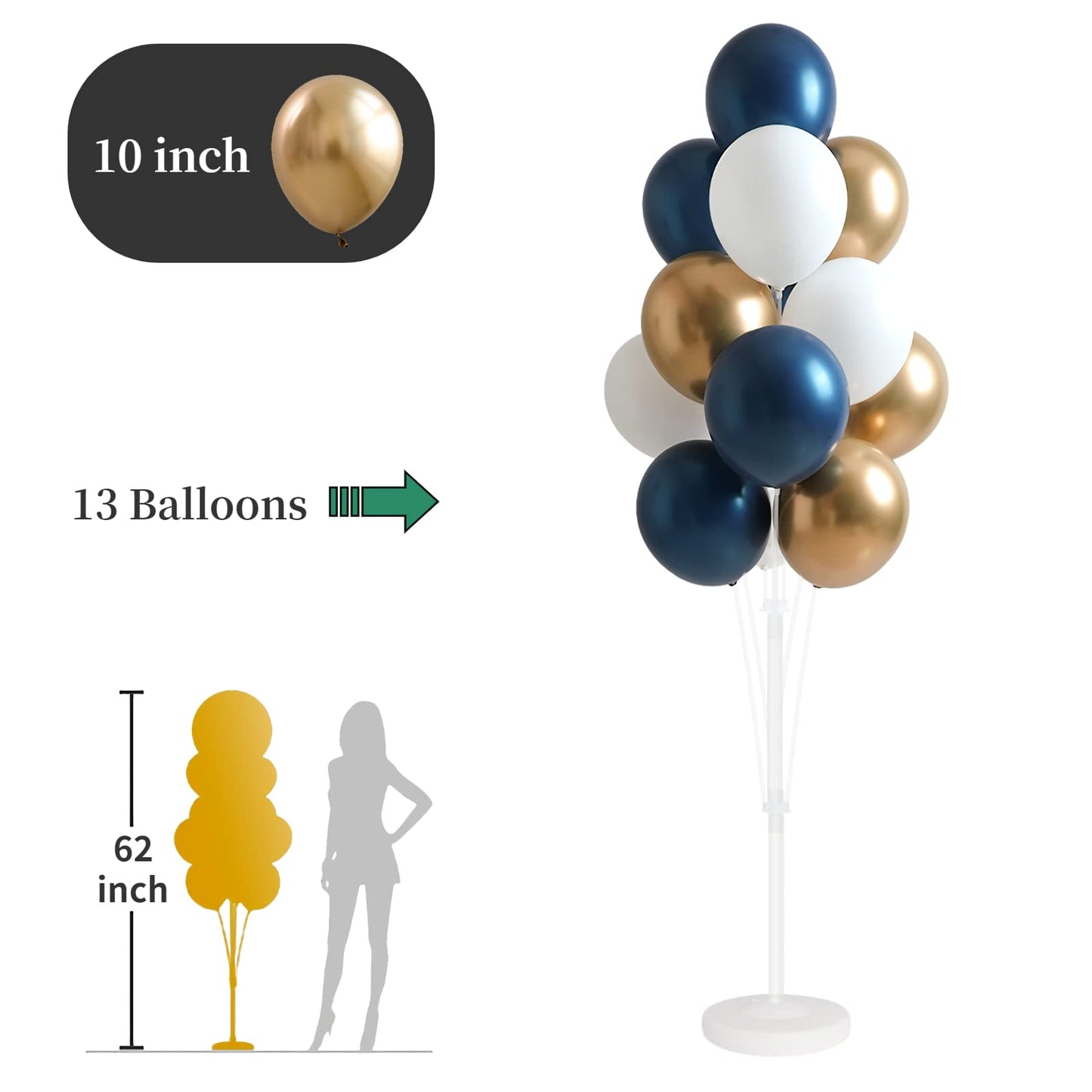 Balloon Column Kit for Floor- Set of 2,Balloon Columns with Stand, Base and Pole,Balloon Tower Backdrop Decoration for Wedding, Baby Shower, Birthday Party, or Bachelorette Parties (BLUE GOLD)