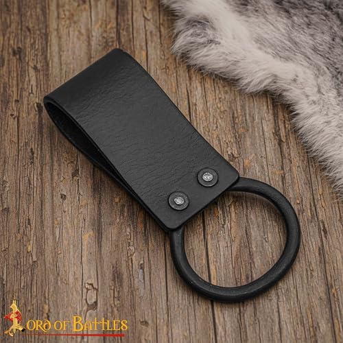 Lord of Battles Medieval Genuine Leather Axe Frog | Axe Holster with Belt Loop | Waist Holder for Axes, Tools - color: Mjolnir - Black