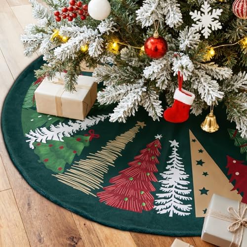 Lanpn Christmas Tree Skirt 30 inch, Velvet Xmas Tree Skirt Winter Christmas Tree Mat for Small Mini Pencil Slim Artificial Trees Winter Home Party Holiday Indoor Xmas Decor (Green, 75cm)