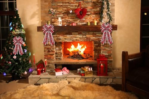 Hying Large Christmas Bows for Wreath, Christmas Wreath Bow Green Red Buffalo Plaid Bows Xmas Snowflake Burlap Tree Bows Ornaments for Front Door New Year Christmas Party Decoration Supplies