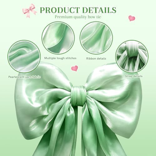 Big Satin Bow Coquette Room Decor, 16x79 Inch Large Christmas Bows for Birthday Decorations, Christmas Tree Topper, Girl Room Decor, Bachelorette, Wedding, Baby Shower, Front Door, Wreath (Green)