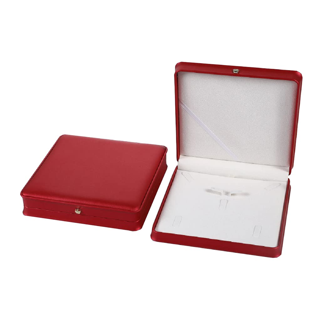 JunningGor Wedding Jewelry Set Premium Leather Box Necklace Earring Ring Display Case Storage Holder (Big Red)