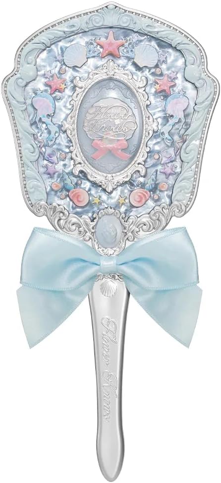 Flower Knows Shell's Jewel Hand Mirror,Vintage Portable Handheld Mirror,Fancy & Pretty Princess Mirror with Long Handle,Gift for Girls(Blue Seashell)