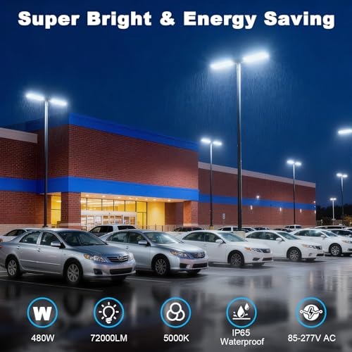 480W LED Parking Lot Light Slip Fitter Mount 72000LM Dusk to Dawn 5000K Led Flood Light Outdoor Commercial Security Area IP65 Waterproof 85-277V for Street Stadium Driveway - size: 480W Pole Mount