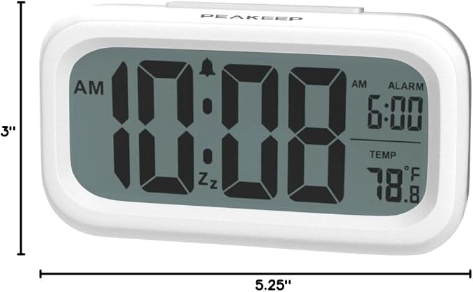 Peakeep Night Light Digital Alarm Clock Battery Operated Indoor Temperature | Small Cordless Cute Clock for Bedroom Desk Travel, Simple to Use for Teens Kids (White)