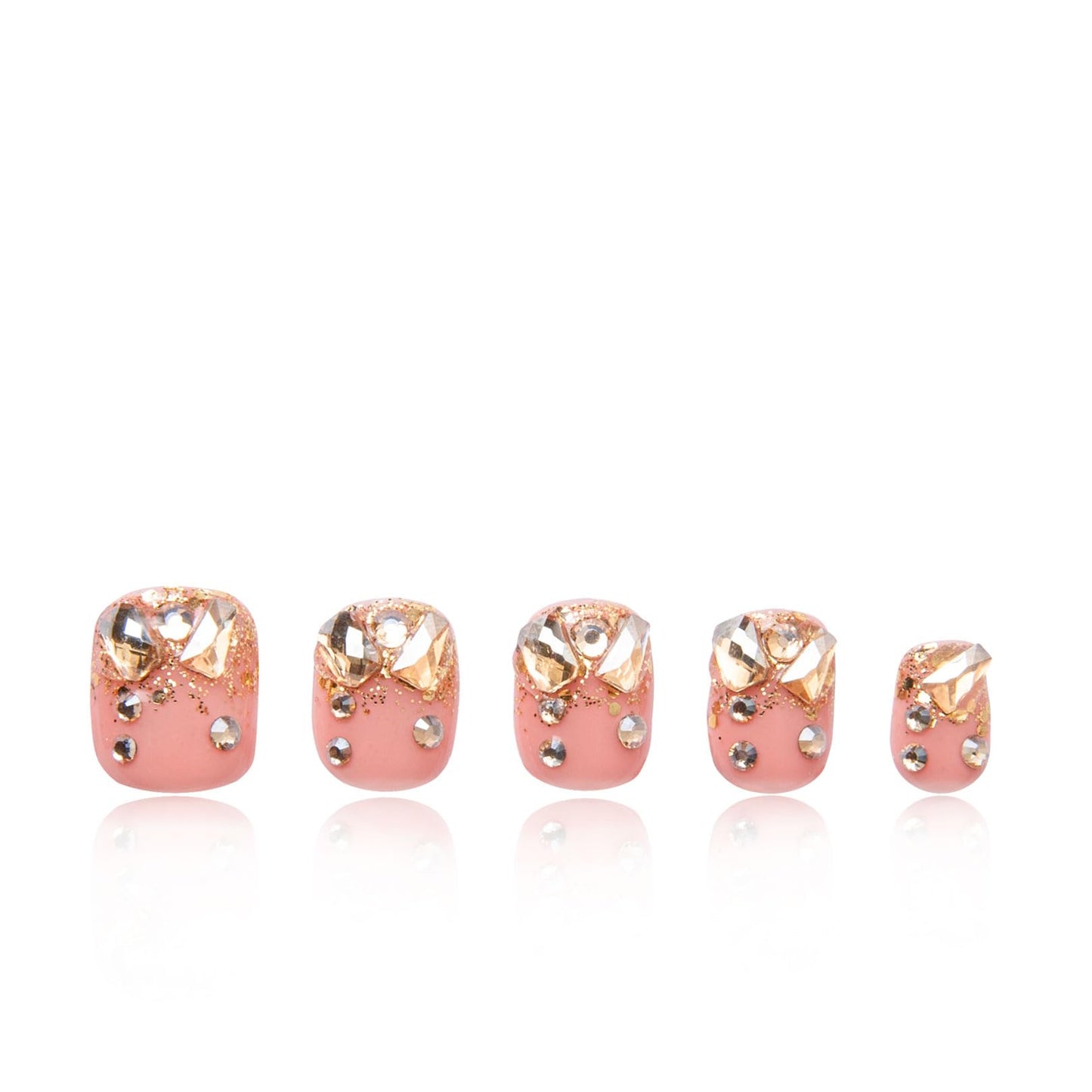 LOVFUL Press on Nails Stardust Gold Rhinestone | Handmade with Full Covered Crystals | Reusable Fake Nails | Square Short 0.8 in | H84-S