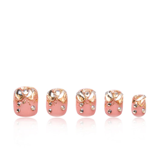 LOVFUL Press on Nails Stardust Gold Rhinestone | Handmade with Full Covered Crystals | Reusable Fake Nails | Square Short 0.8 in | H84-S