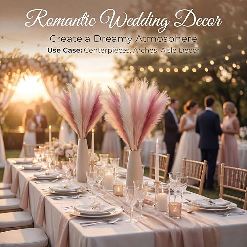 Pampas Grass Decor 30pcs 21.7 Inch, Faux Pampas Grass (White/Pink/Rose Red), Artificial Dried Flowers Look, Fluffy No Shedding for Boho Wedding Home Bedroom Vase Filler - size: Pink White Rose