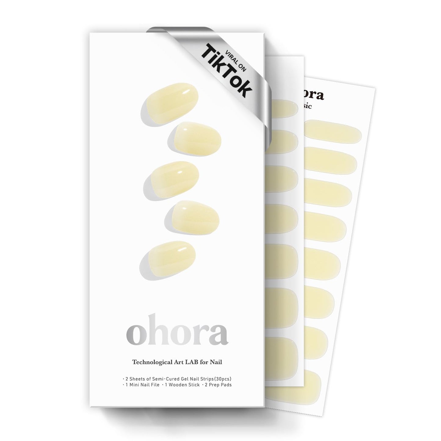 ohora Semi Cured Gel Nail Strips (N Butter Veil) - Syrup, Yellow, Works with Any Lamps, Salon-Quality, Long Lasting, Easy to Apply & Remove - Includes 2 Prep Pads, Nail File & Wooden Stick