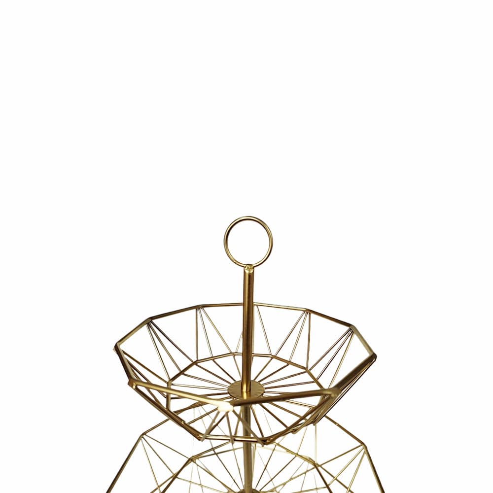 3 Tier Fruit Basket Bowl Stand for Kitchen Counter, Tiered Metal Wire Serving Stand Holder, Vegetable Storage Basket Organizer Trays, Detachable Multi Layer Snack Food Dessert Display Stand (Gold)