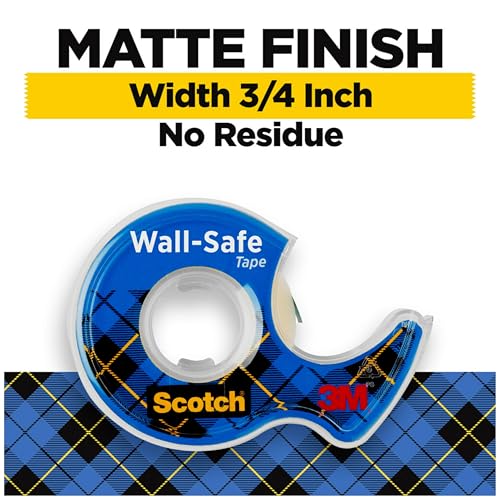 Scotch Wall-Safe Tape, 2 Dispensered Rolls, Sticks Securely, Removes Cleanly, Invisible, Designed for Displaying, Photo Safe, 3/4 in x 600 in (183-DM2) - size: 2 Rolls