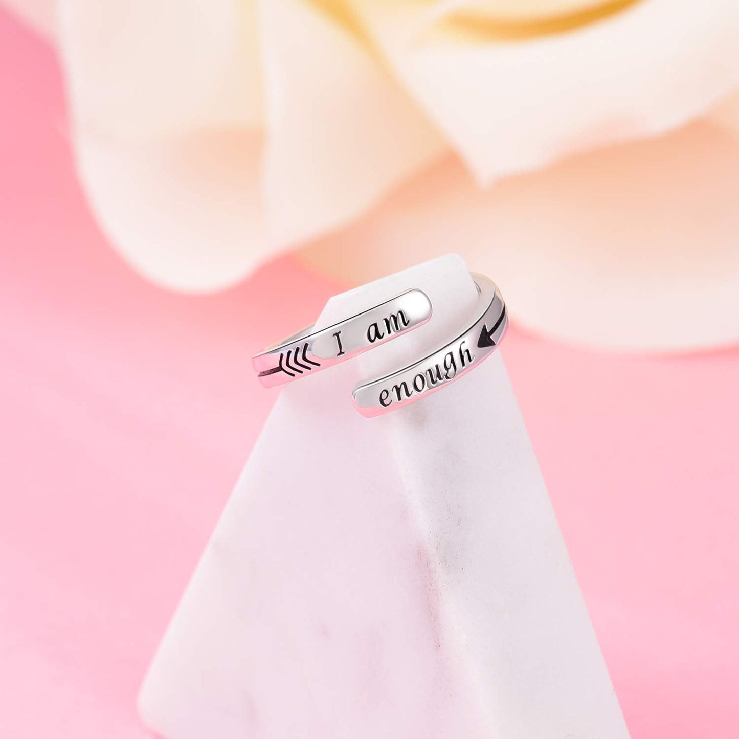 Silver Adjustable Ring Inspirational Jewelry S925 Sterling Wrap Open Ring for Women (I am enough)